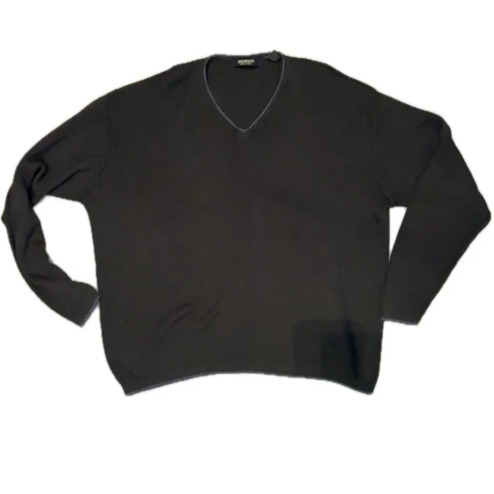 Bachrach Mens V-Neck Sweater Olive Green Wool Blend Made in‎ Italy Size Large